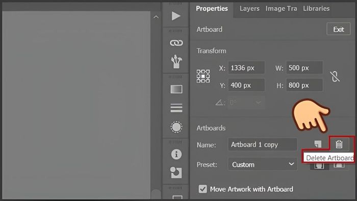 Hướng dẫn chi tiết bước 3 thêm và xóa Artboard trong AI