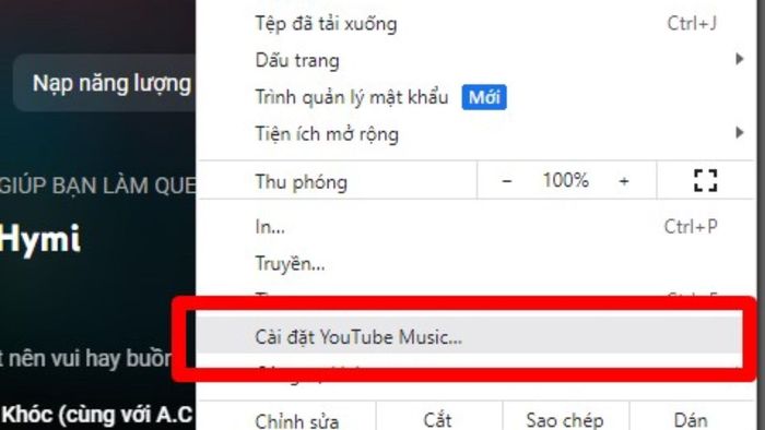 Hướng dẫn cài đặt YouTube Music trên PC qua Google Chrome - bước 1
