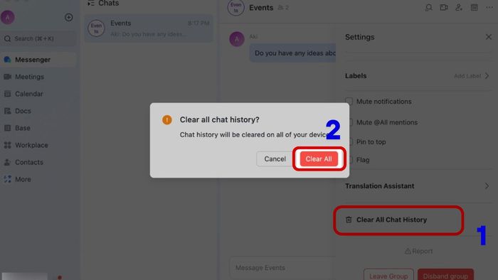 Hướng dẫn xóa lịch sử trò chuyện trên Lark từ máy tính - bước 2 và 3
