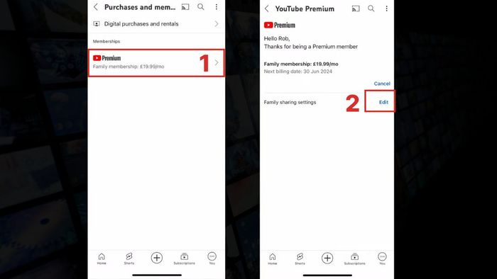 Hướng dẫn chia sẻ YouTube Premium Family - bước 2