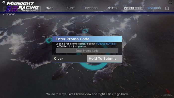 cách nhập code Midnight Racing Tokyo - bước 2