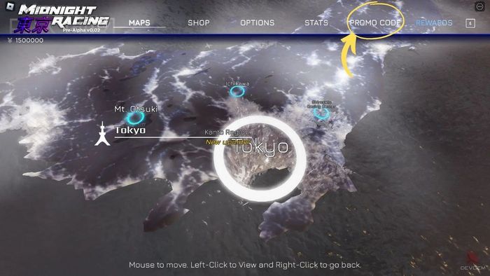 cách nhập code Midnight Racing Tokyo - bước 1