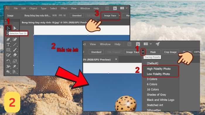 Bước 2 xóa nền bằng Image Trace trong AI