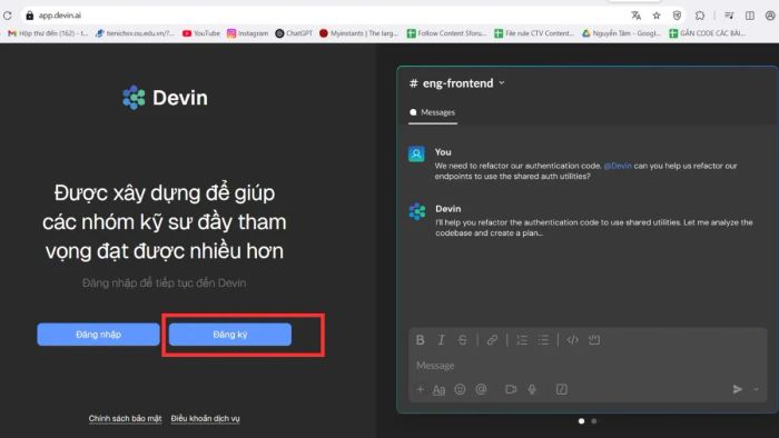 Thực hiện bước thứ hai trong quy trình đăng ký Devin AI