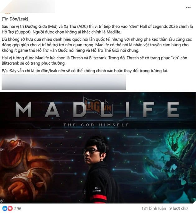 Liên Minh Huyền Thoại: Đồn đoán MadLife có thể trở thành ứng viên kế tiếp của Đại sảnh Danh vọng