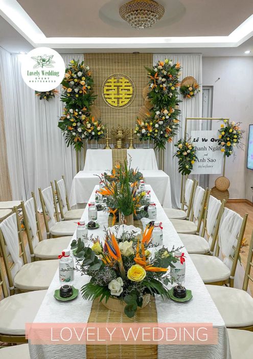 Hình ảnh không gian tiệc cưới lộng lẫy do Lovely Wedding thực hiện