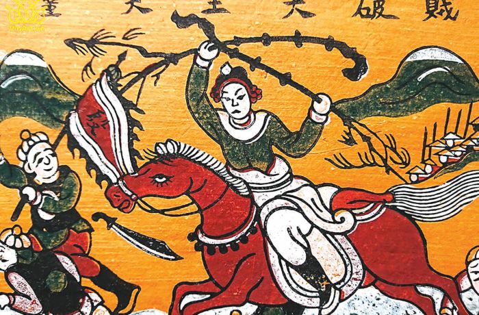 Tranh minh họa: Thánh Gióng oai hùng trên chiến trường (Nguồn: Sưu tầm)