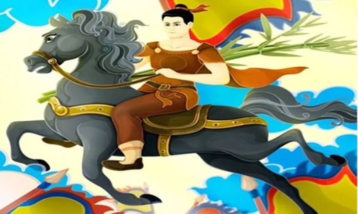 Tranh minh họa: Thánh Gióng oai phong trên chiến trường (Nguồn: Sưu tầm)