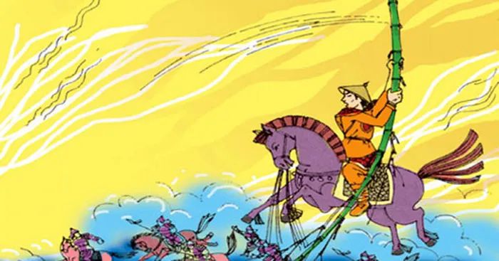 Tranh minh họa: Thánh Gióng uy nghi trên ngựa sắt (Nguồn: Sưu tầm)