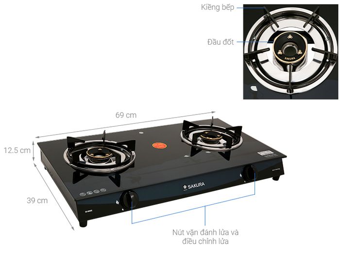 Bếp gas Sakura - Cận cảnh mặt kính cường lực cao cấp
