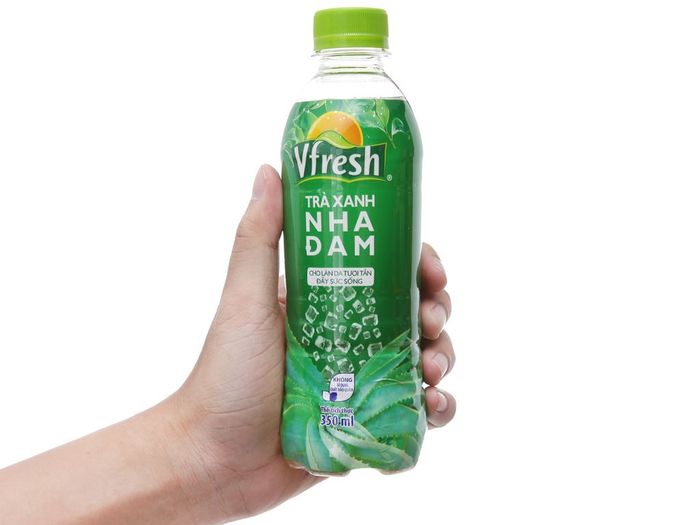 Hình ảnh chân thực trà xanh nha đam Vfresh phiên bản mới