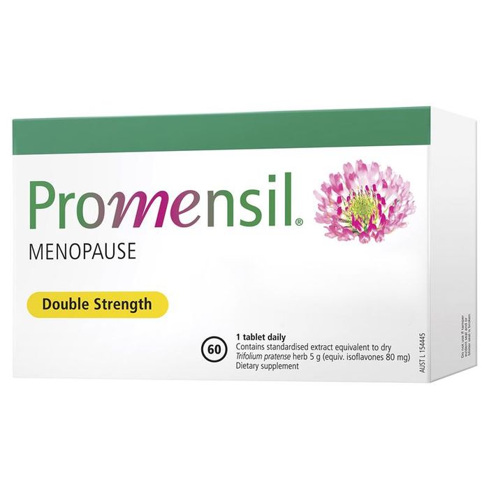 Hình ảnh của viên uống Promensil, sản phẩm hỗ trợ phụ nữ trong và sau thời kỳ mãn kinh.