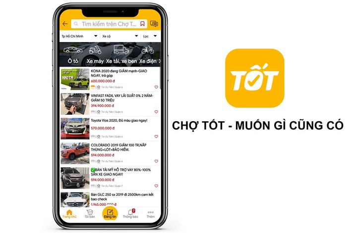 Giao diện ứng dụng Chợ Tốt