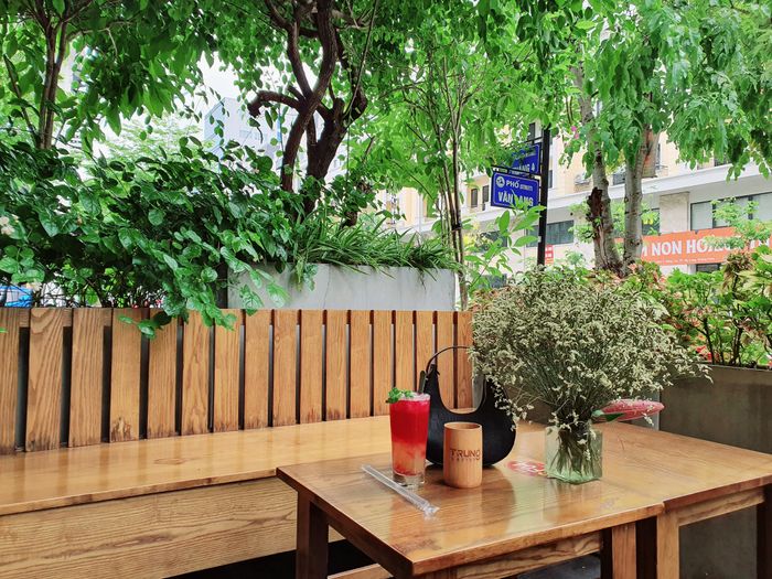 Một góc nhỏ bình yên, thoáng mát và ngập tràn cây xanh tại khu cafe của Nhà Hàng Trung Laptop