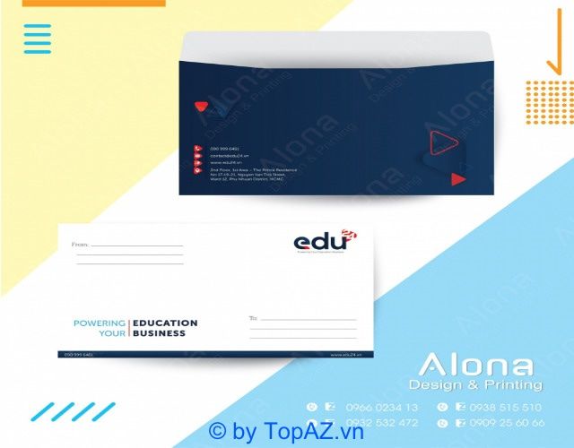 Công Ty TNHH Thiết Kế In Ấn Alona chuyên cung cấp dịch vụ thiết kế bao thư đẹp và ấn tượng, giúp tạo dấu ấn riêng biệt cho thương hiệu và công việc của khách hàng.