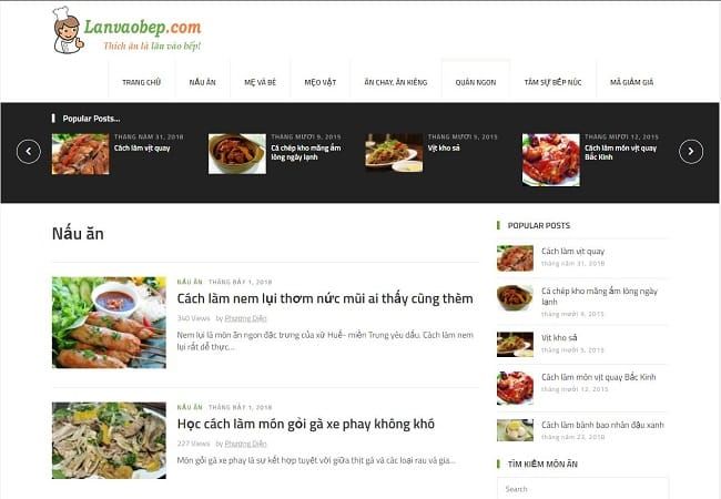 Trang web dạy nấu ăn - lanvaobep