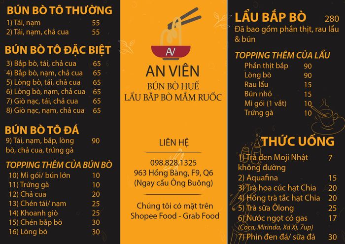 Thực đơn phong phú tại An Viên