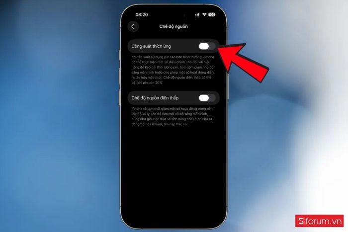 cách bật chế độ adaptive power trên ios 26 5