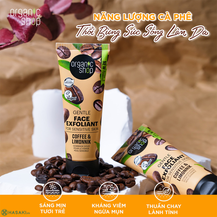 Tẩy Da Chết Cho Mặt Organic Shop Chiết Xuất Cà Phê 75ml