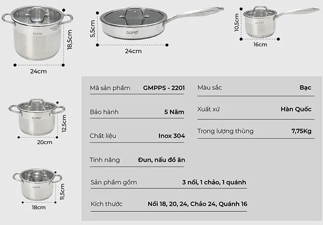 Bộ nồi bếp từ 5 món GUME GMPPS-2001 - Chất lượng Hàn Quốc, giá thành phải chăng