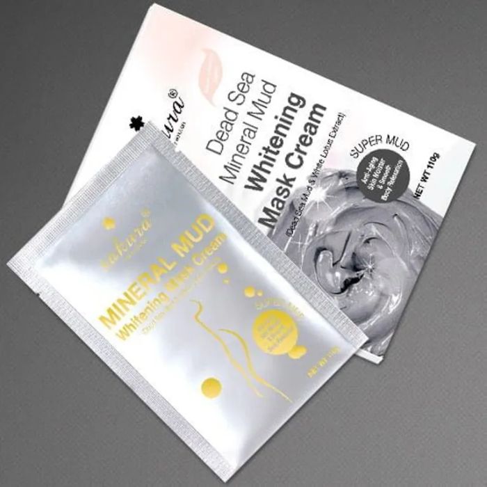 Hình ảnh kem tắm trắng Bùn Khoáng Thiên Nhiên và Tinh Chất Sen Trắng Sakura Dead Sea Mineral Mud Whitening Mask Cream 1