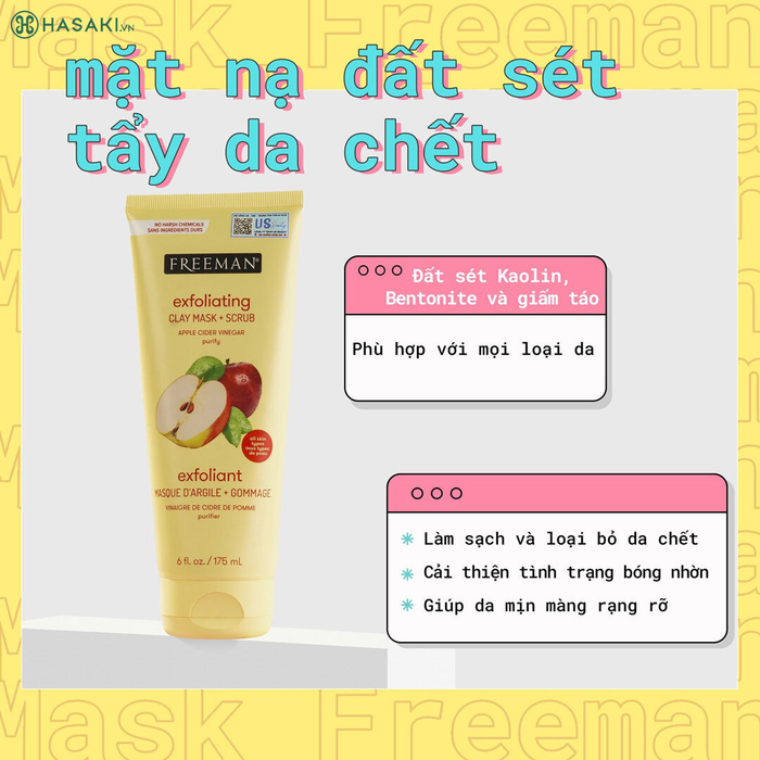 Mặt Nạ Đất Sét Tẩy Da Chết Chiết Xuất Giấm Táo Freeman Cleansing Apple Cider Vinegar Clay Mask + Scrub 175ml