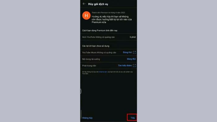 Hướng dẫn từng bước ngừng gói trải nghiệm YouTube Premium trên Android - bước cuối cùng