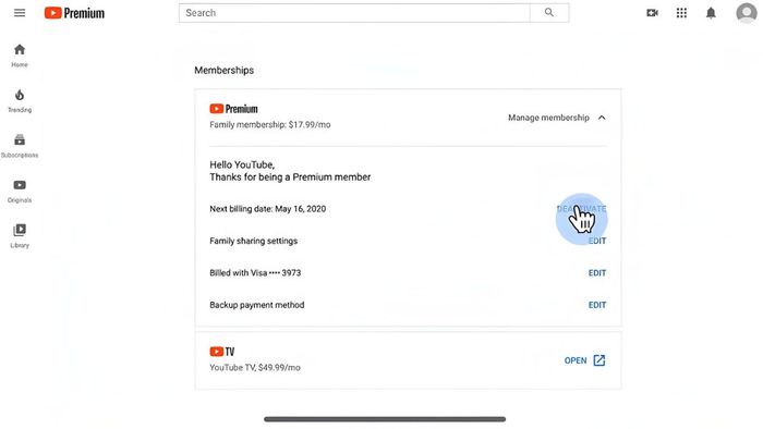 Các bước dừng gói YouTube Premium trả phí trên iPhone - bước thứ hai