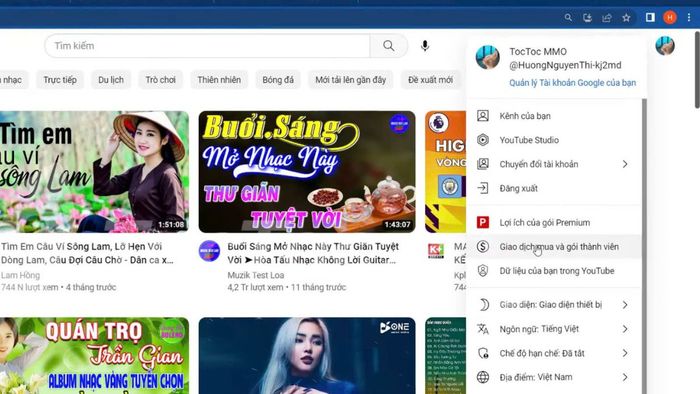 Các bước thực hiện hủy gói trả phí YouTube Premium qua trình duyệt web - phần 1