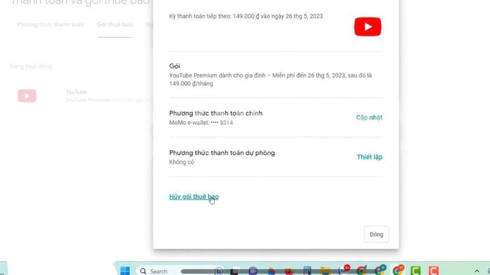 Chi tiết các bước ngừng đăng ký YouTube Premium có phí bằng trình duyệt web - bước 4