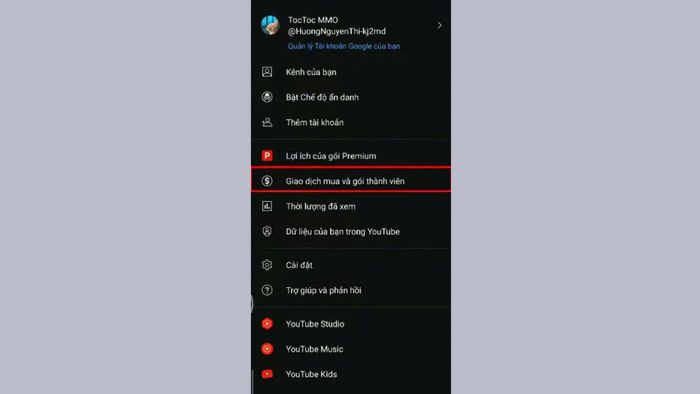 Các bước thực hiện hủy gói trải nghiệm YouTube Premium trên android - bước một