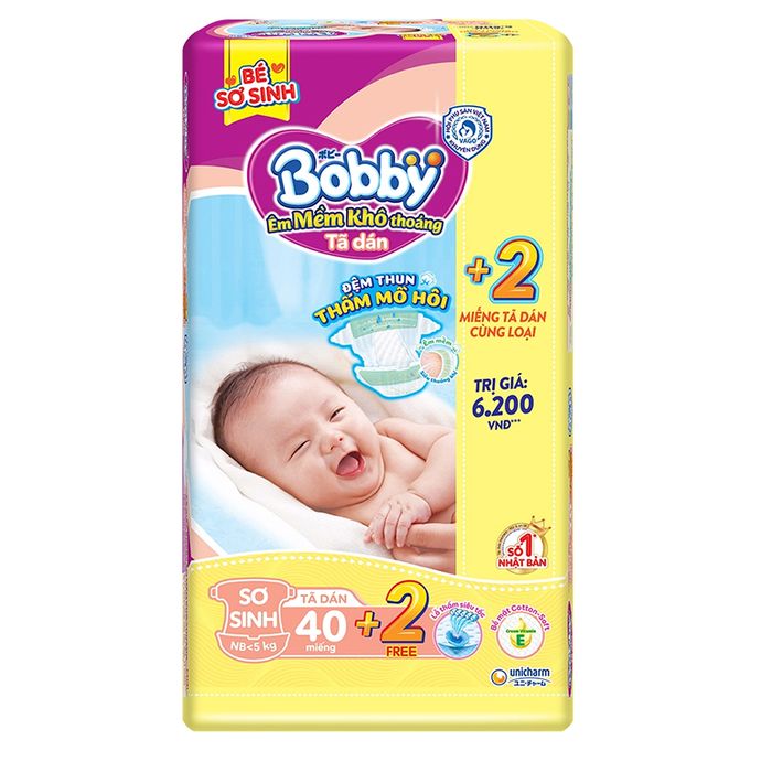 Tã dán sơ sinh Bobby ảnh 2 - Phiên bản cải tiến với chất liệu an toàn, thân thiện với làn da bé, kết hợp tinh chất trà xanh kháng khuẩn.