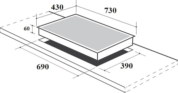 Kích thước lắp đặt bếp điện từ đôi Canzy CZ-VNH268