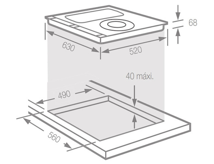 Kích thước lắp đặt bếp từ Fagor IF-ZONE33AS ( Ảnh: OSM).