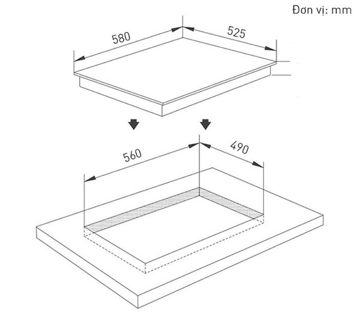 Kích thước lắp đặt của bếp điện từ Fagor IF-330ASCN (Ảnh: Fagor).
