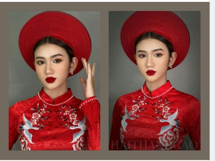 Bên cạnh đó, việc sử dụng mỹ phẩm cao cấp qua bàn tay điêu luyện của chuyên viên cũng sẽ góp phần mang đến vẻ đẹp như bạn mong muốn, đảm bảo lớp trang điểm lâu phai và an toàn đối với các loại da, không gây kích ứng. Cô dâu thuần Việt, nhẹ nhàng và e ấp chắc hẳn sẽ nổi bật giữa rừng những nàng dâu đều theo cùng một xu hướng bây giờ. Một nét riêng trong ngày trọng đại của mình vẫn hay hơn các dâu nhỉ?