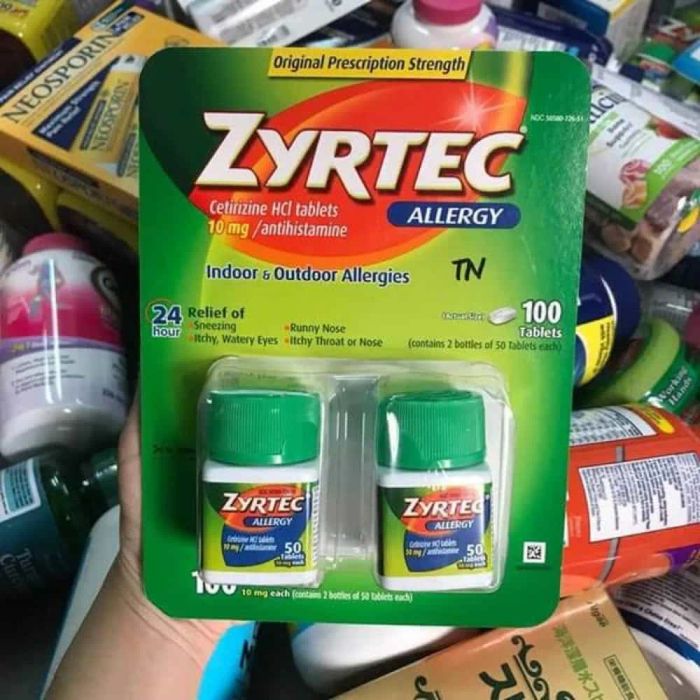 Hình ảnh bao bì chính hãng Zyrtec Antihistamine 10mg