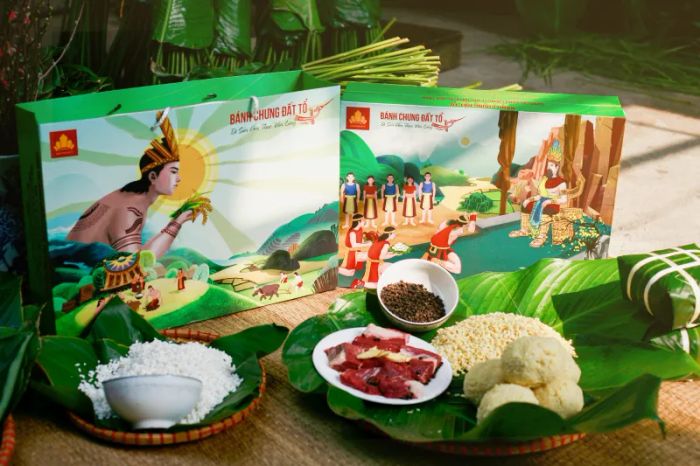 Hình ảnh những chiếc bánh chưng xanh mướt đặc trưng của Đất Tổ