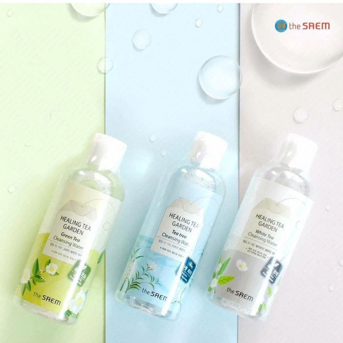 Trải nghiệm sự tươi mát với Nước Tẩy Trang The Saem - bước làm sạch dịu nhẹ từ chiết xuất lá trà tự nhiên, mang lại làn da sạch sâu và rạng rỡ.