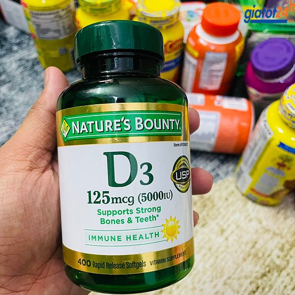 Viên uống Nature’s Bounty Vitamin D3 5000IU - Ảnh minh họa 2 góc nhìn chi tiết