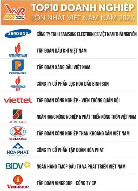 Top các doanh nghiệp lớn nhất tại Việt Nam