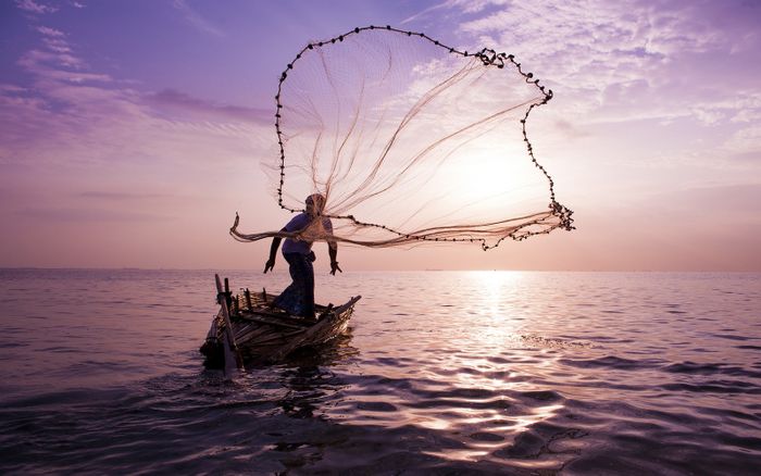 Hình ảnh minh họa số 1 - Đoàn thuyền đánh cá giữa biển đêm trăng vàng