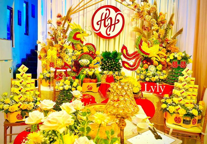 Tác phẩm nghệ thuật mâm quả cưới tại LyLy Flower