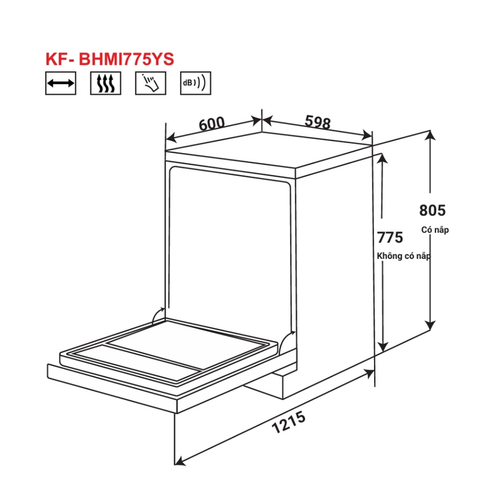 Bản vẽ kỹ thuật máy rửa chén độc lập KAFF KF - BHMI775YS