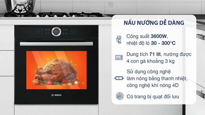 Lò nướng âm tủ Bosch HBG633BB1B công suất 3.600W