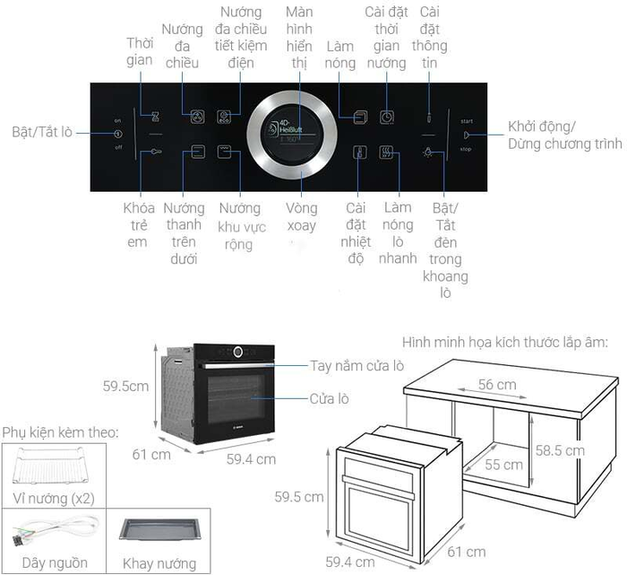 Tổng quan lò nướng âm tủ Bosch HBG634BB1B 71 lít