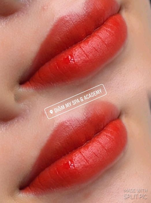 Hình ảnh thực tế về quy trình phun môi tại Diễm My Spa & Academy