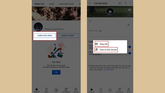 Chi tiết các bước thay banner YouTube trên điện thoại từ bước 2 đến bước 4