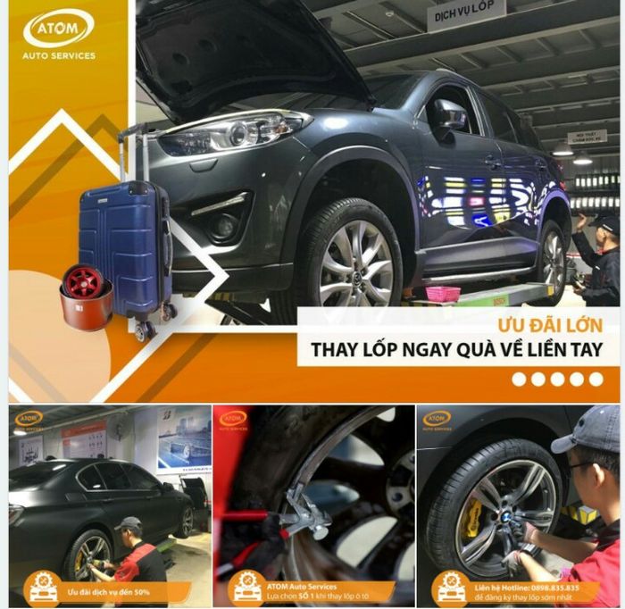 Hình ảnh quy trình thay lốp chuyên nghiệp tại ATOM Premium Auto Services