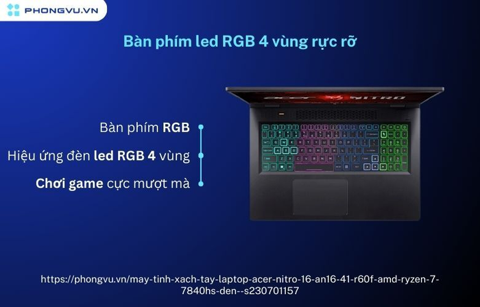 Bàn phím led RGB 4 vùng rực rỡ
